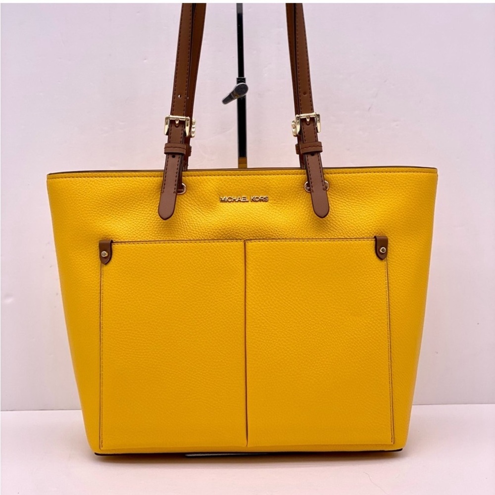 Michael Kors Jet Set Travel Front Double Pocket Shoulder Tote Bag Yellow/Brown - Picture 2 of 9